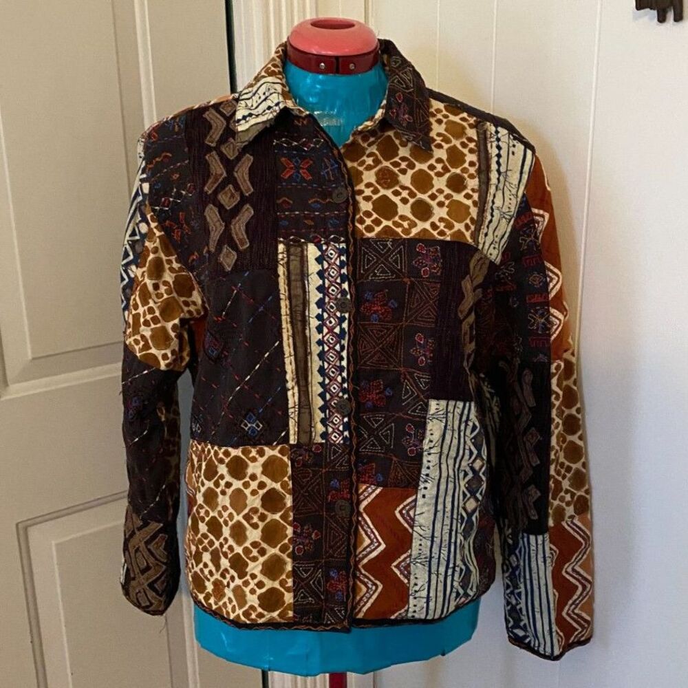 Chico's Boho Aztec Embordered Patchwork Lightweight Jacket Size S